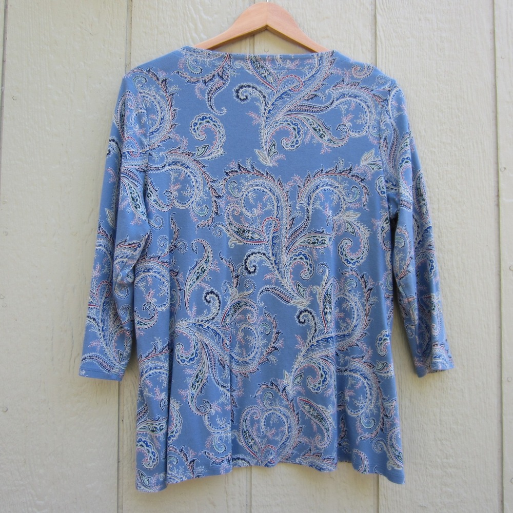 J. Jill Shirt Womens Large Blue Paisley Pima Cotton 3/4 Sleeve comfy casual - Picture 2 of 9